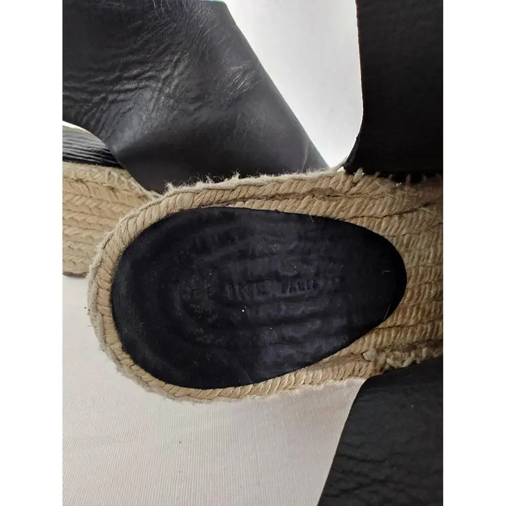 Celine Phoebe Philo Wedge Black Leather Espadrille‎ Sandals EU 38 7.5 *Flaw